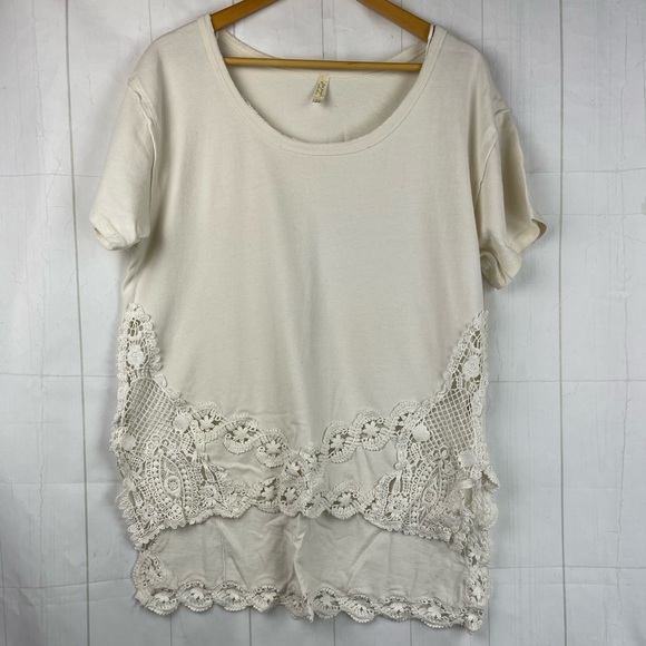 Free People Tops - Free People Off White Oversized Crochet Trim Top Size S